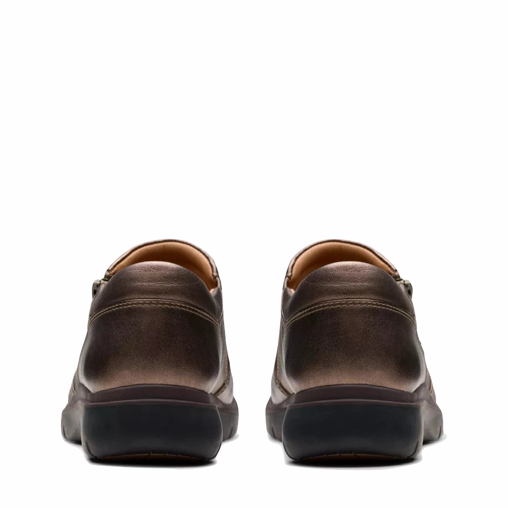 Coach Hike Clarks Women's Certina Pure Leather Side Zip Slip On in Antique Brown Bronze