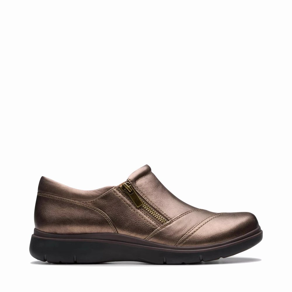 Mark Hike Fog Jog Clarks Women's Certina Pure Leather Side Zip Slip On in Antique Brown Bronze