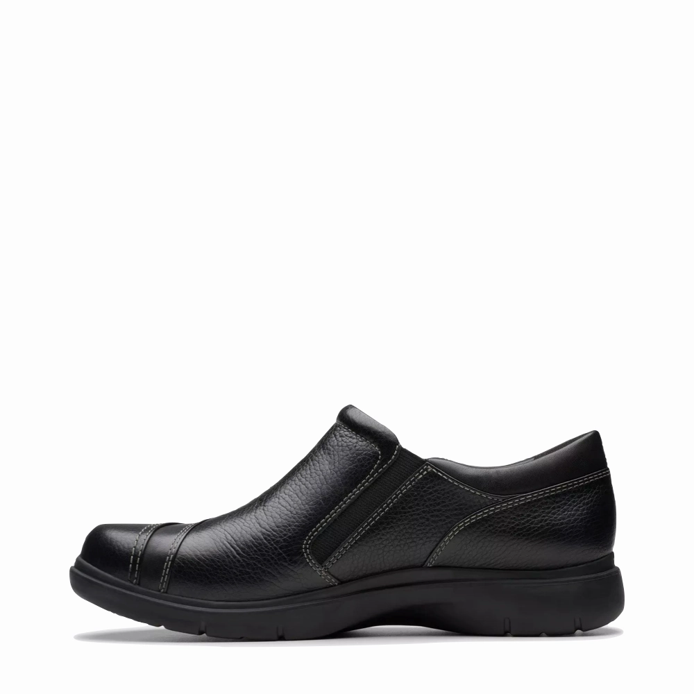 Clarks Women's Certina Pure Leather Side Zip Slip On in Black Easy Flow Hill Climb