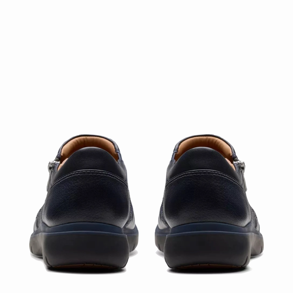 Clarks Women's Certina Pure Leather Side Zip Slip On in Navy Indoor outdoor use Airy Fit
