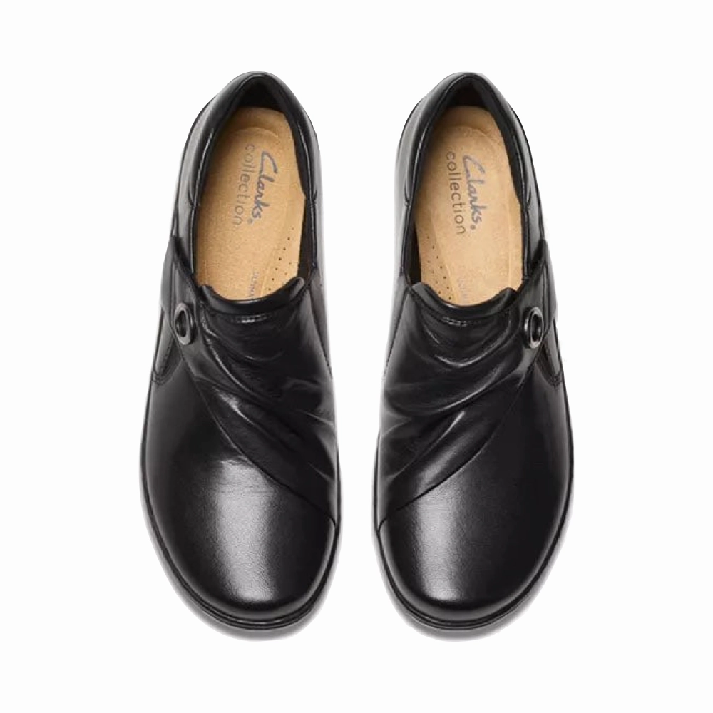 Clarks Women's Cora Aubrie Slip On Shoe in Black Contemporary Mood Summer Flow