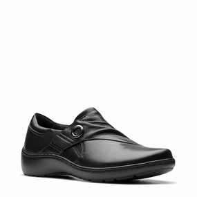 Clarks Women's Cora Aubrie Slip On Shoe in Black Cross Office