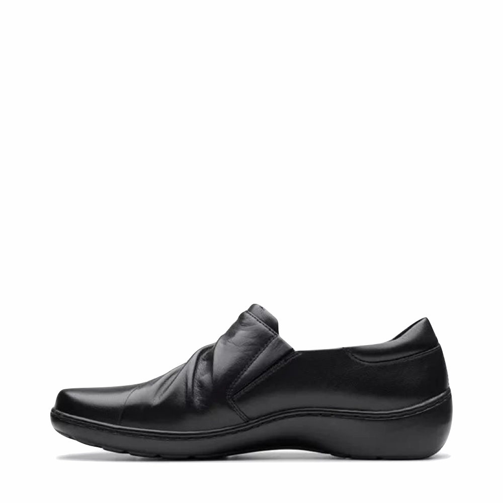 Clarks Women's Cora Aubrie Slip On Shoe in Black Shock absorption