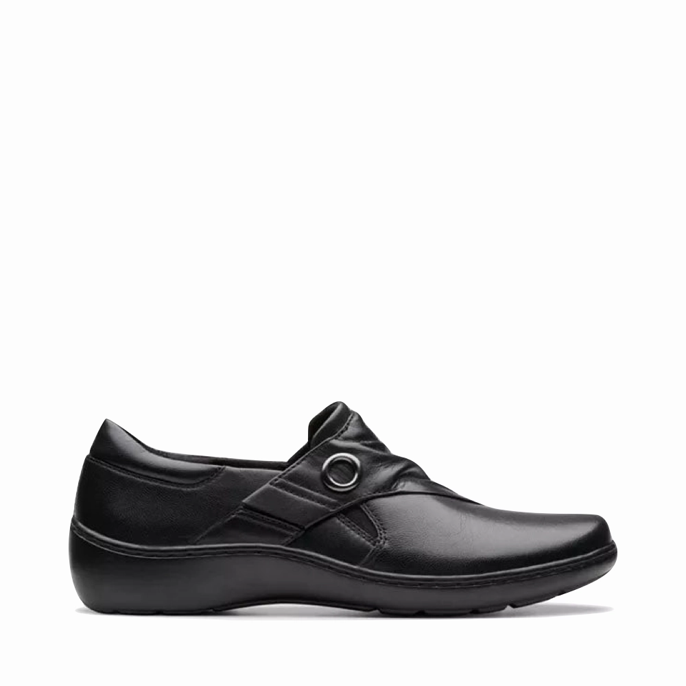 Clarks Women's Cora Aubrie Slip On Shoe in Black Work Ready Simple Layer
