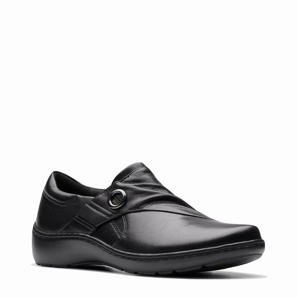 Clarks Women's Cora Aubrie Slip On Shoe in Black Cross Office