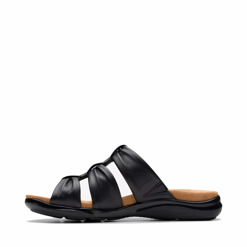 Clarks Women's Kitly Slide Sandal in Black Open Feel removable insoles