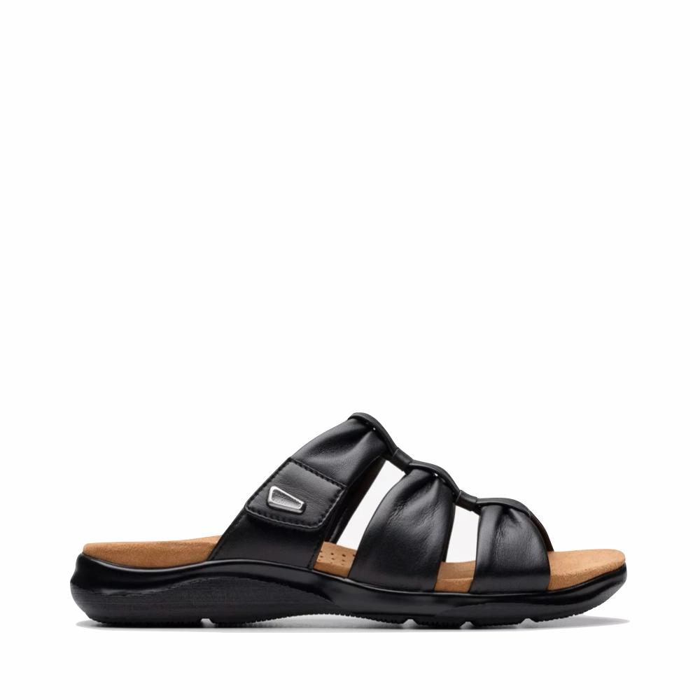 Clarks Women's Kitly Slide Sandal in Black Active Feet Pool Fun