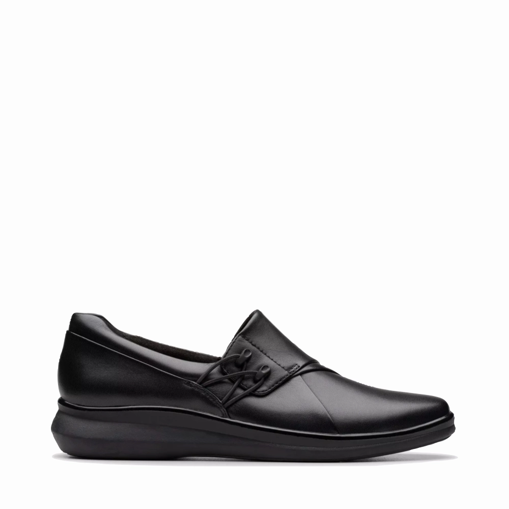 Clarks Women's Lynell Leather Slip On in Black Long Days Walk Ease