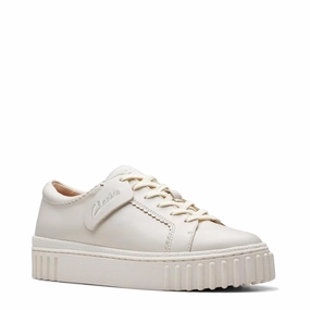 Clarks Women's Mayhill Walk Leather Sneaker in Off White Stretch Material Minimal Stitch