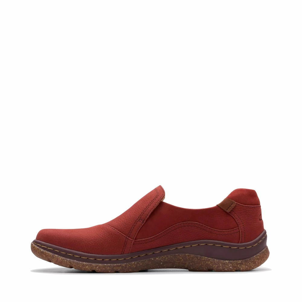 Clarks Women's Orlene Slip On in Chestnut Nubuck Foot Cushion Easy Walking