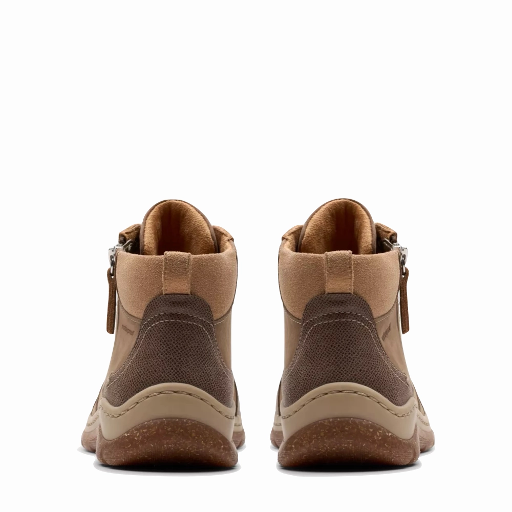 Clarks Women's Orlene Top Waterproof Boots in Dark Sand Nubuck Neon Bright