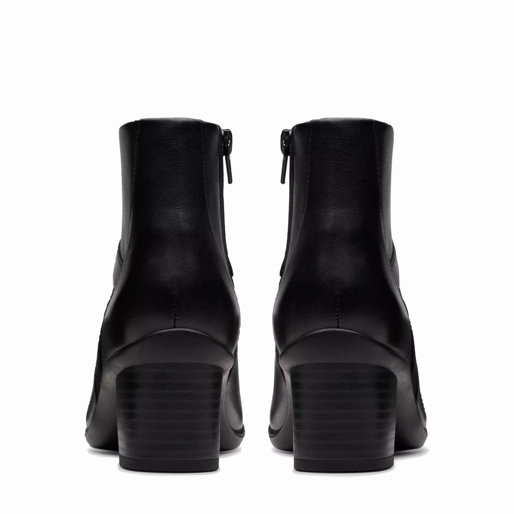 Clarks Women's Shaya Sky Heeled Ankle Boot in Black Silent Walk Subtle Shape