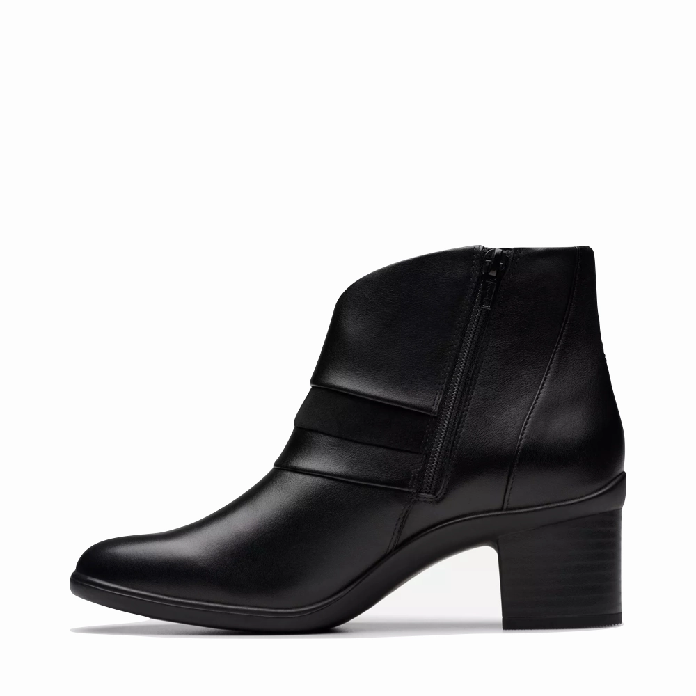 Clarks Women's Shaya Sky Heeled Ankle Boot in Black Modern Feel Spring step