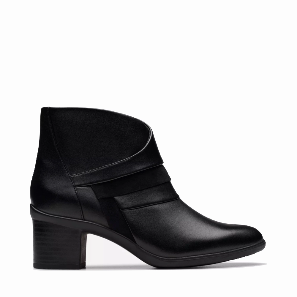 High Cut Anniversary Celebration Clarks Women's Shaya Sky Heeled Ankle Boot in Black