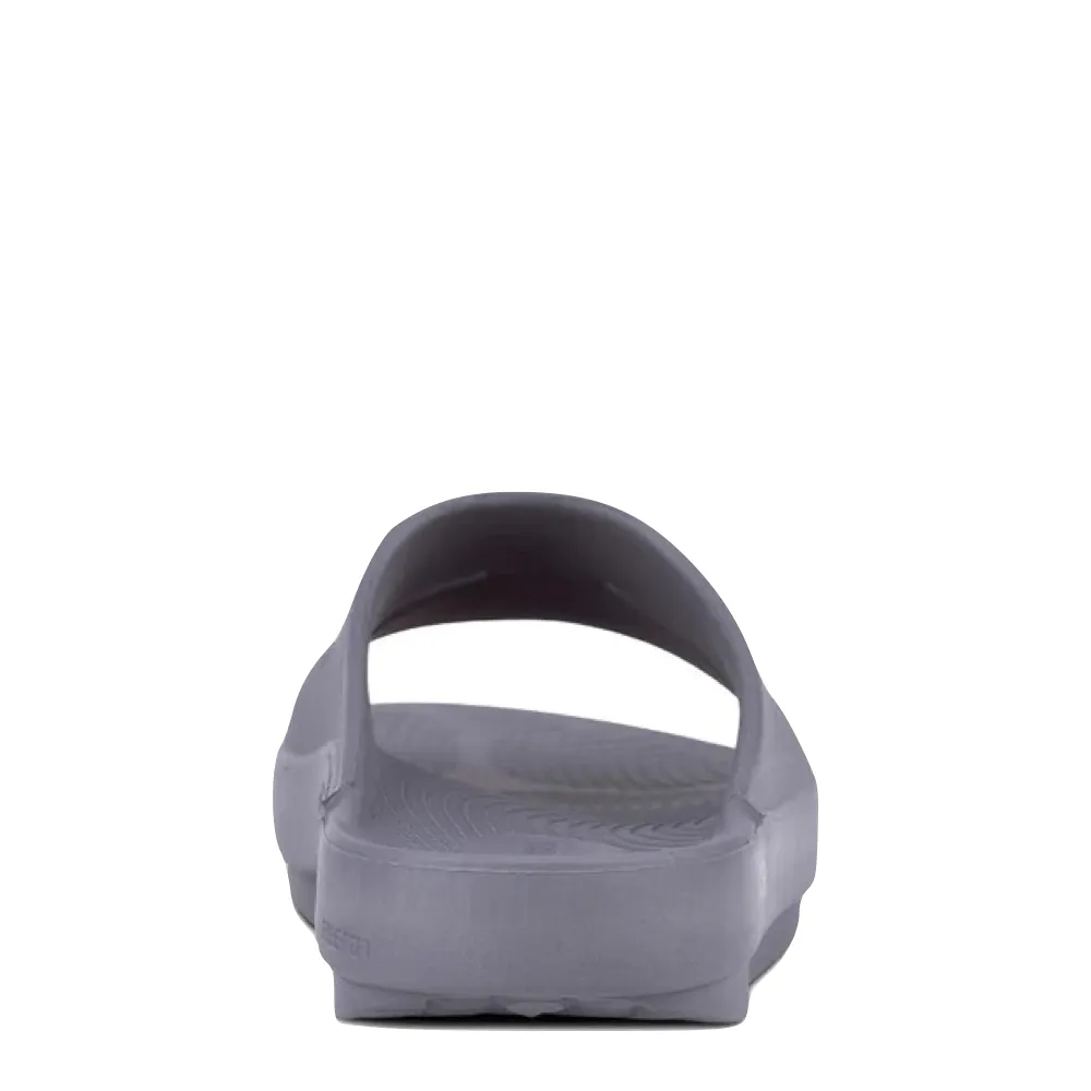 OOfos OOahh Slide Sandal in Slate Event Step Heel Hug