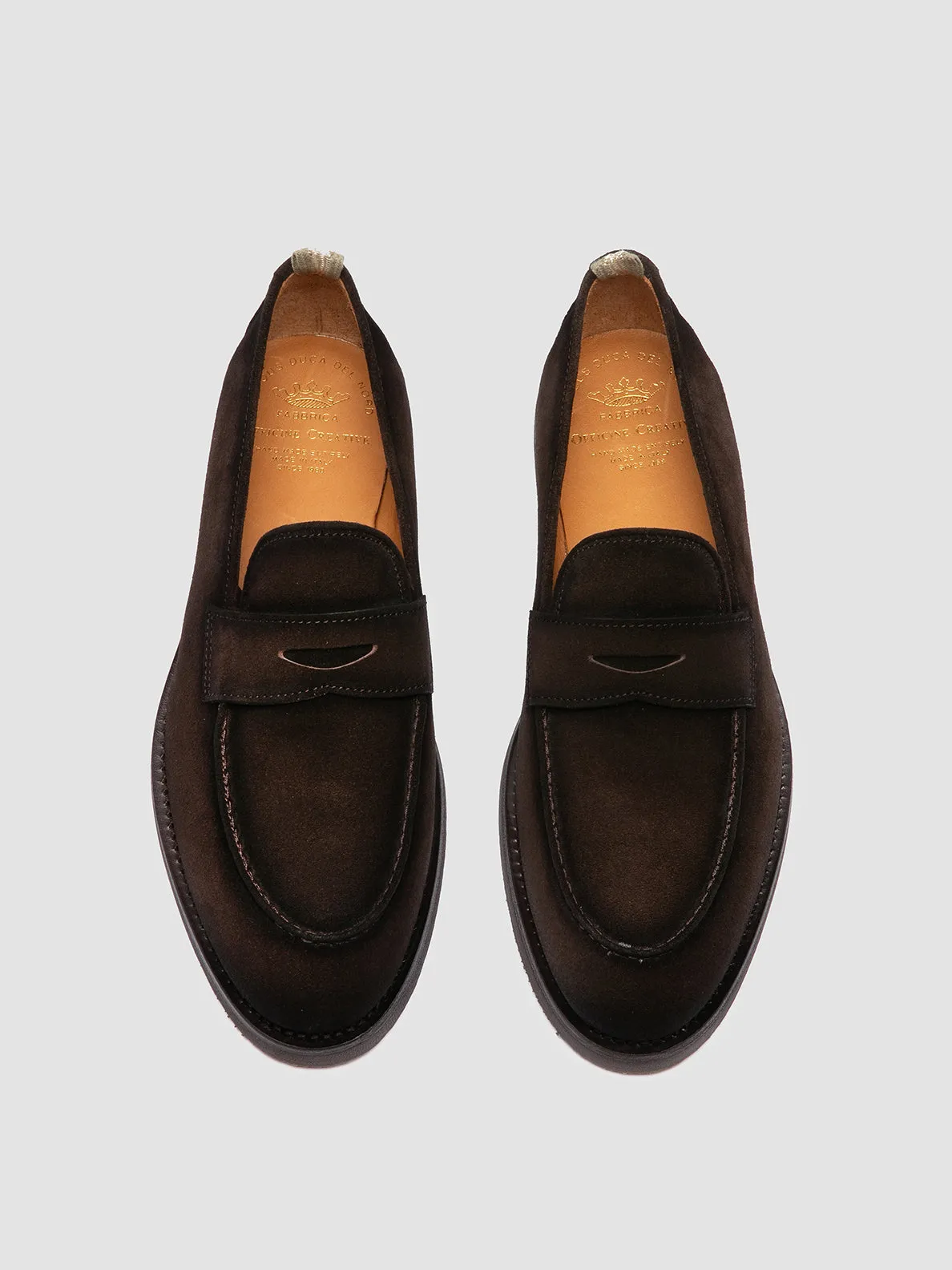 slim cut OPERA FLEXI 101 - Dark Brown Suede Penny Loafers