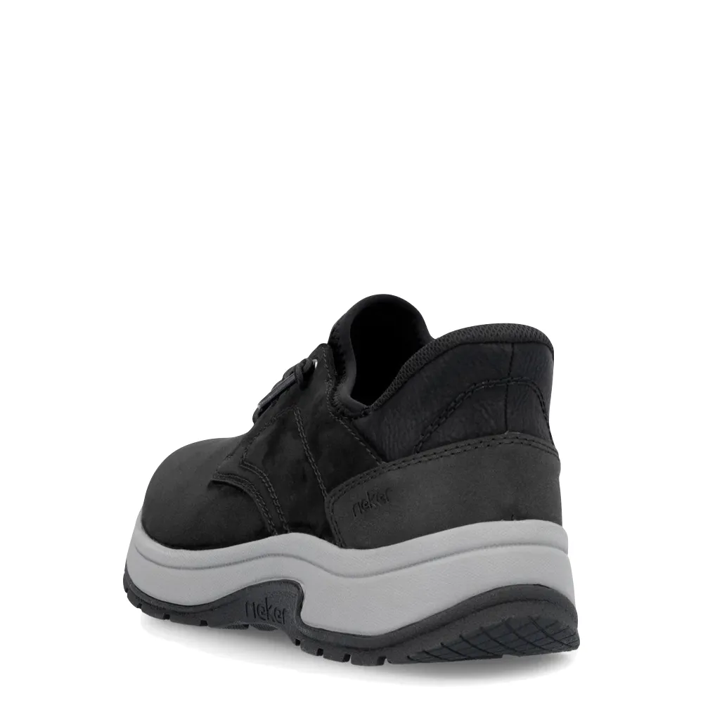 Modern Texture Air Cushion Rieker Men's Bruce 50 Elastic Lace Shoe in Black