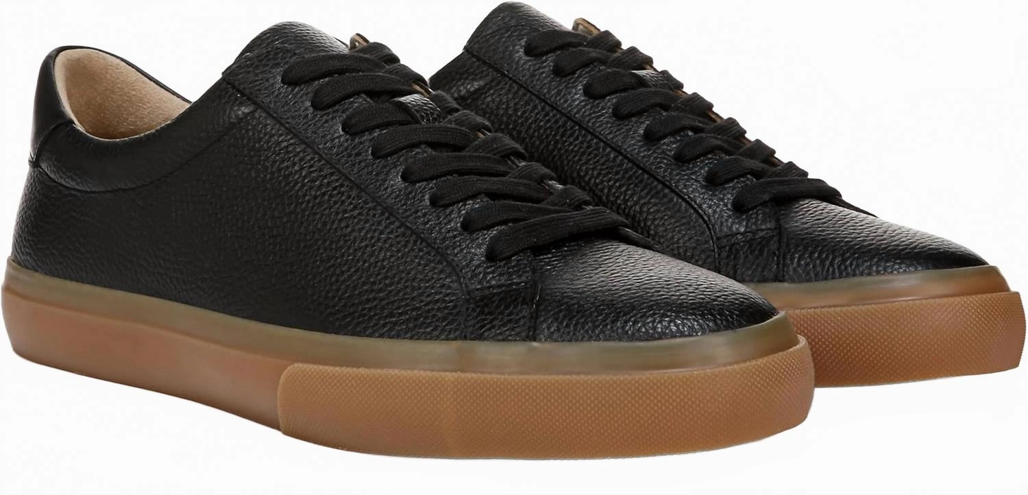 Men's Fulton Leather Sneakers In Black And Brown Bottom running with a visor