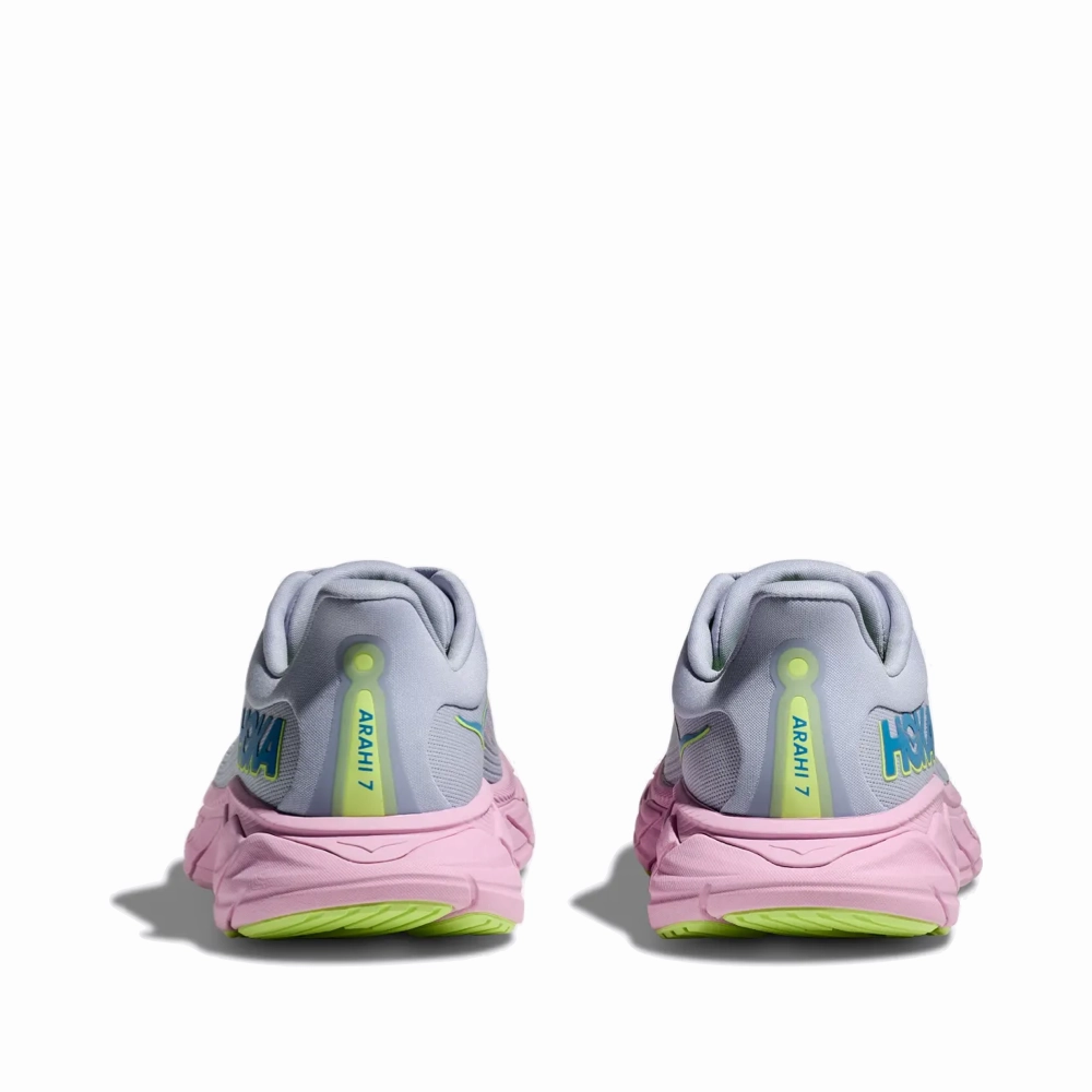 Long Travel lace up closure Hoka Women's Arahi 7 Sneaker in Gull/Pink Twilight