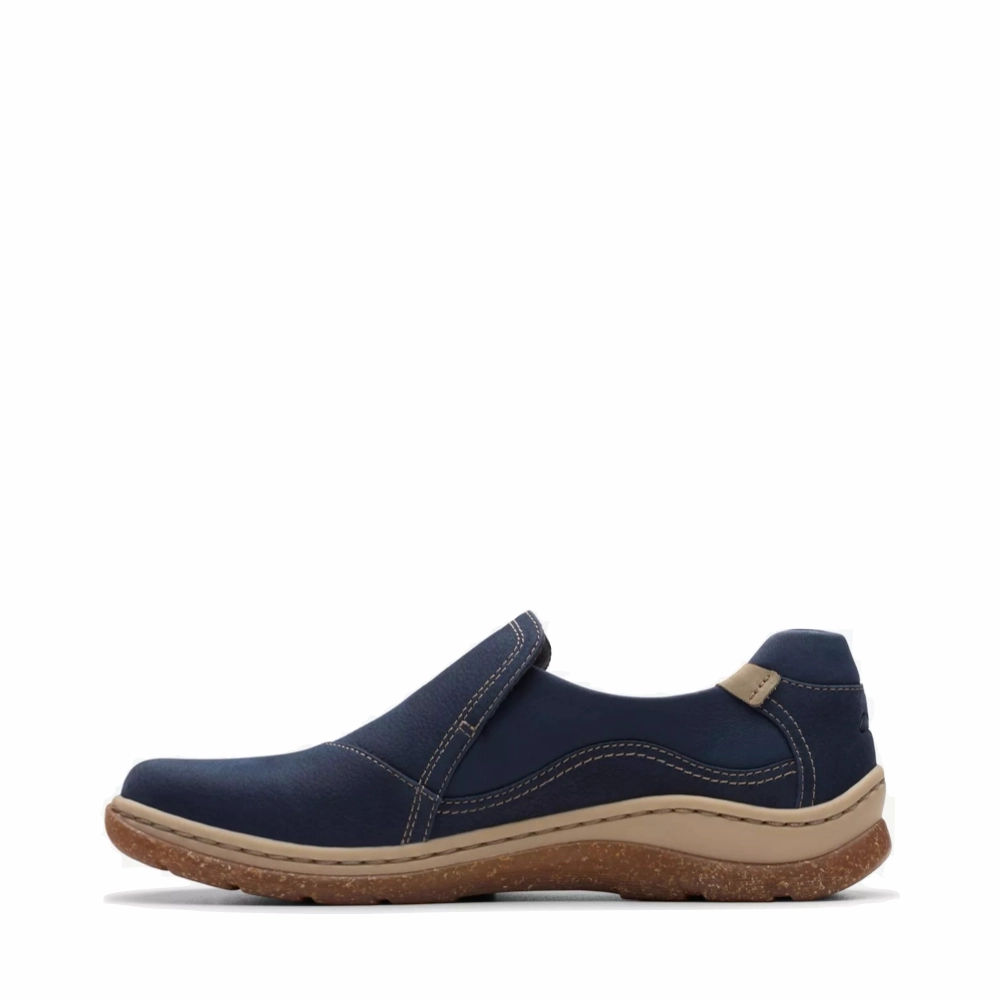 Clarks Women's Orlene Slip On in Navy Nubuck Season Ready Dodge Step