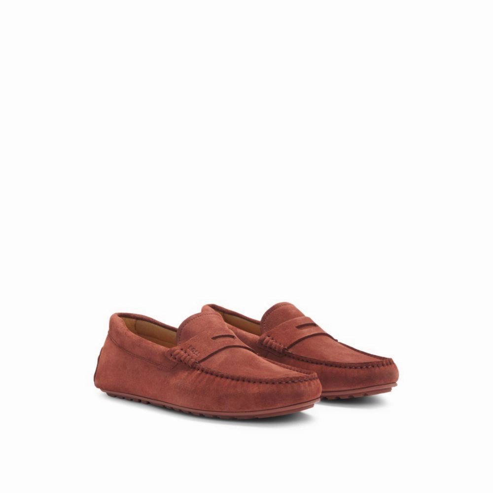 senior exercise shoes Portuguese-crafted moccasin loafers in suede with penny trim