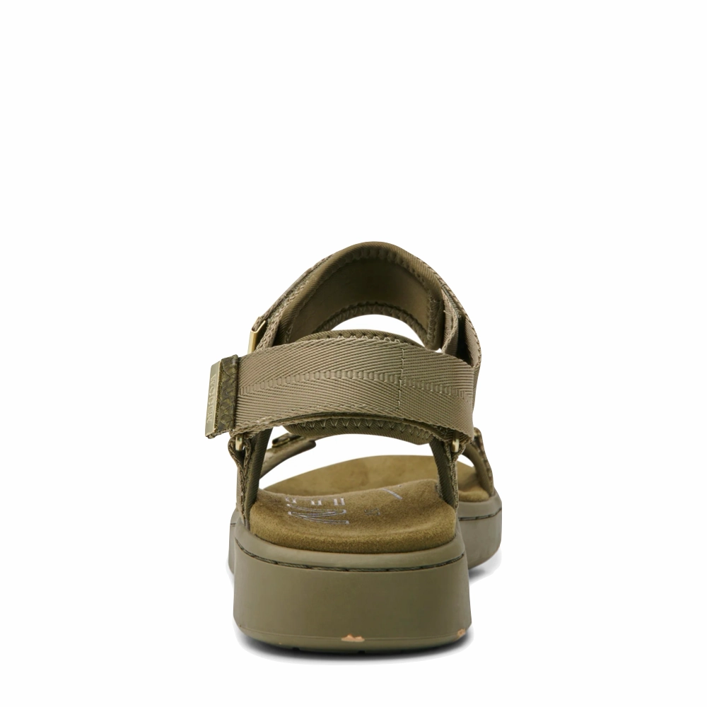 Cushioned Comfort Woden Women's Line Strap Sandal in Dark Olive