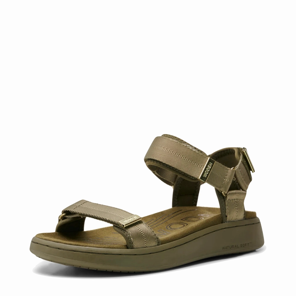 Woden Women's Line Strap Sandal in Dark Olive Sleek Casual Shoes Casual Footwear for Vacation