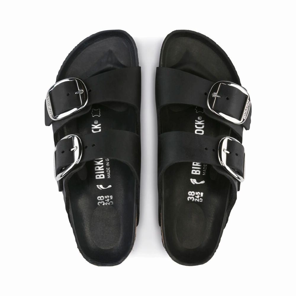 Simple Style Birkenstock Arizona Oiled Leather Big Buckle Sandal in Black
