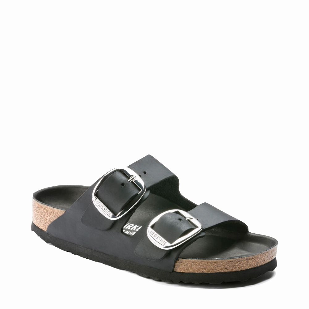 Slide Style Birkenstock Arizona Oiled Leather Big Buckle Sandal in Black