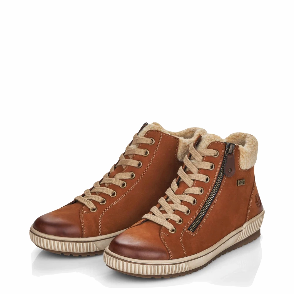 Weekday Style Remonte Women's Maditta 70 Waterproof Side Zip Lace Boot in Brown