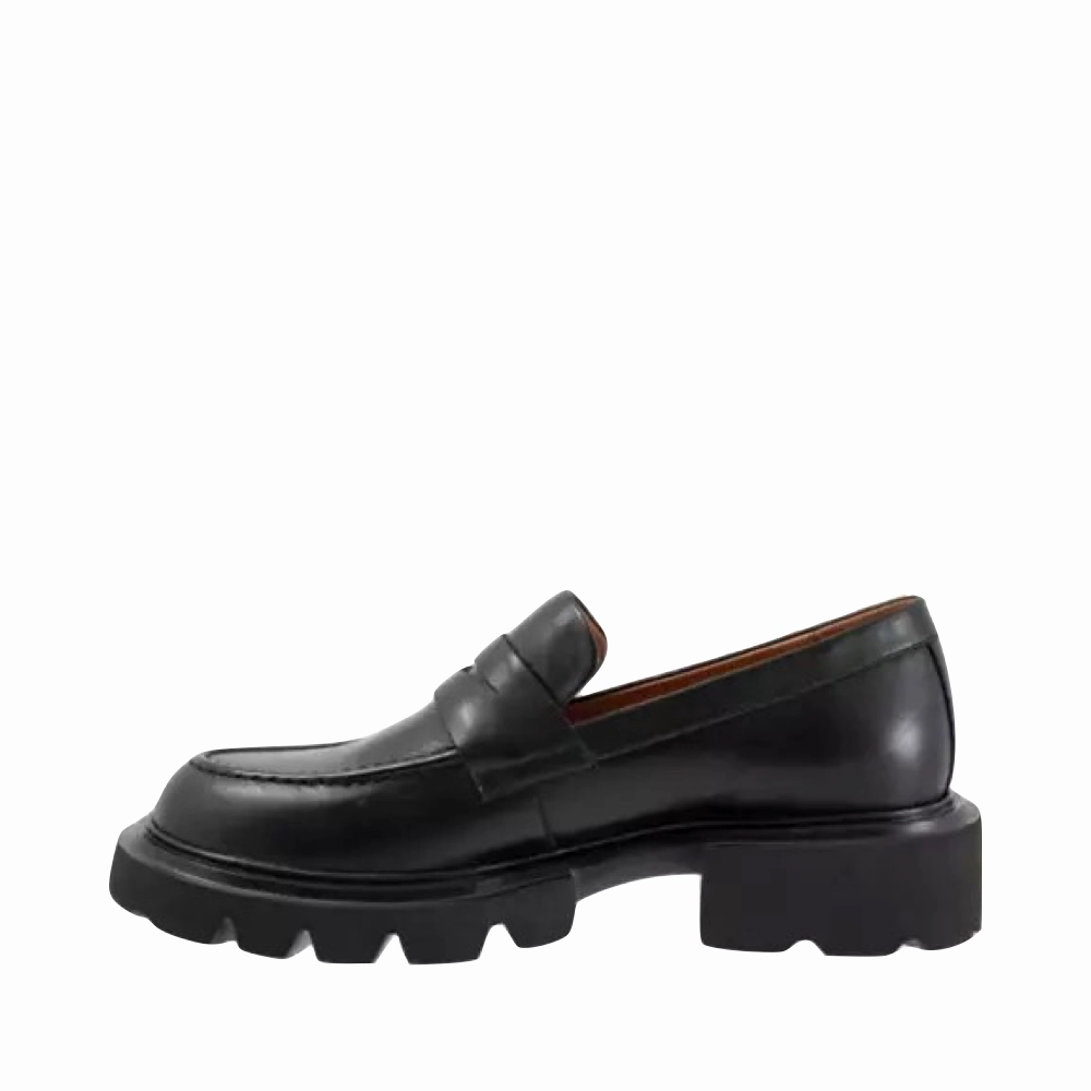 EOS Footwear Women's Ade Penny Leather Loafer in Black Double Stitch Workwear Focus