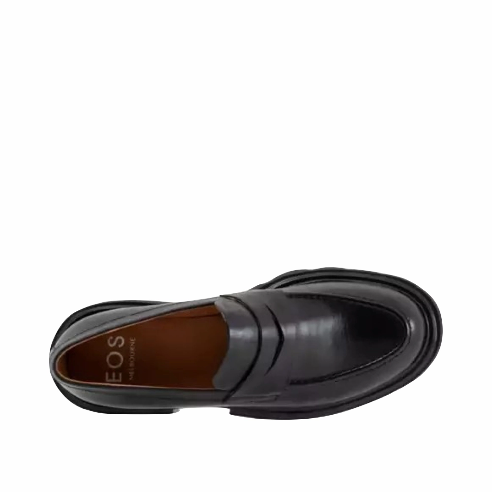 EOS Footwear Women's Ade Penny Leather Loafer in Black Work Trip Executive Shade