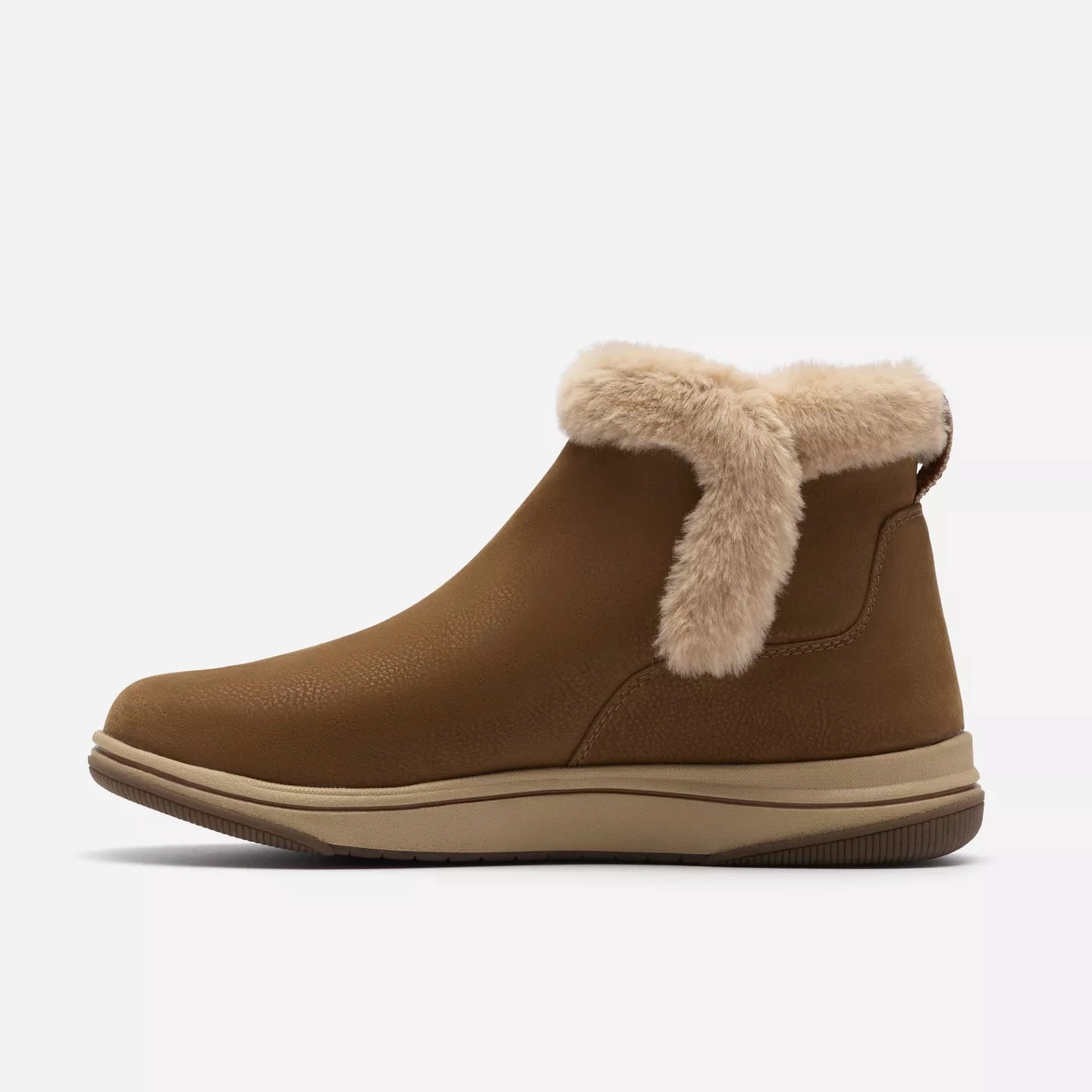 Clarks Women's Breeze Fur Boot in Dark Tan Combination River Jog