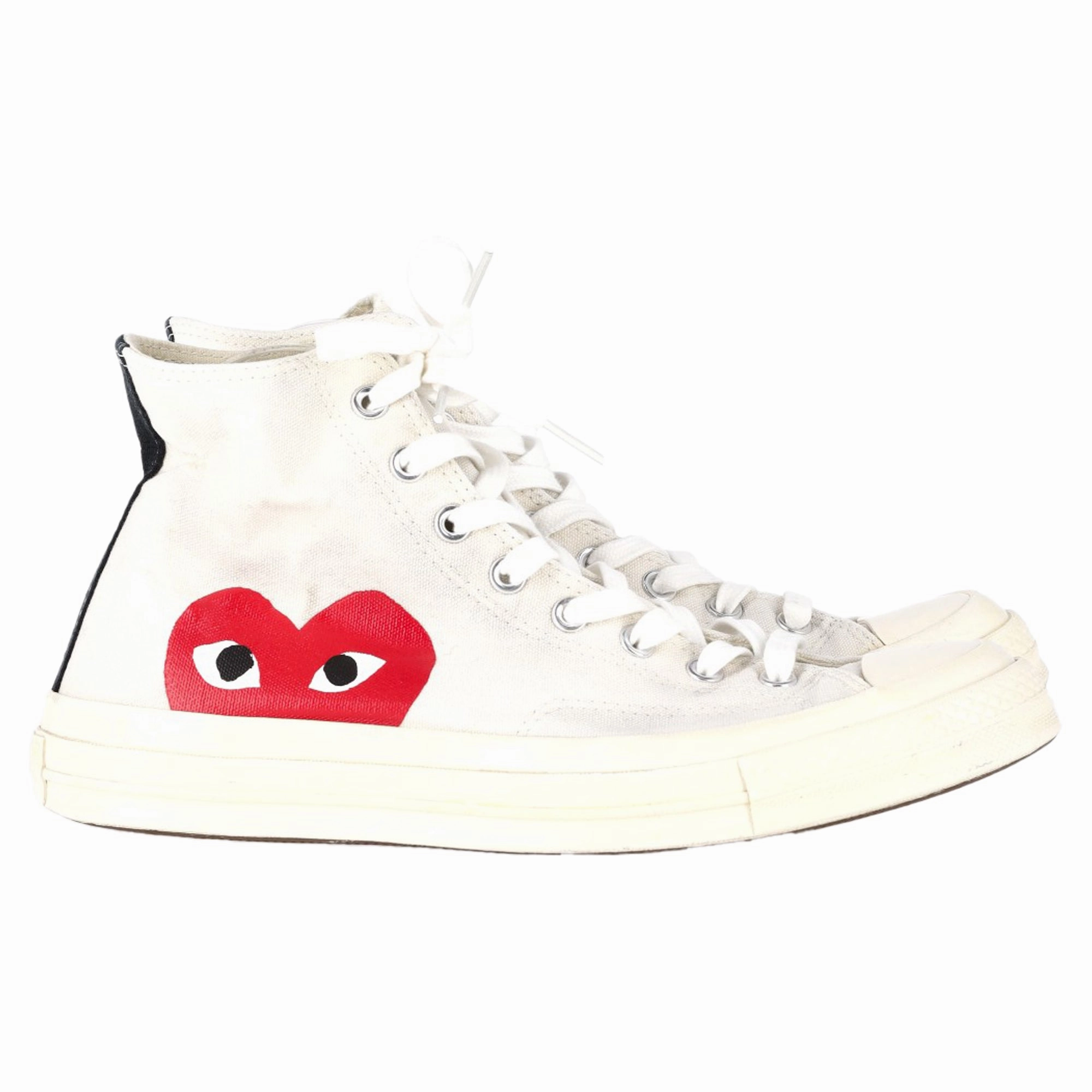 Well-known cushioned - footbed - material - plushness shoes Comme Des Gar?ons Play x Converse Chuck 70 High-Top Red Heart Sneakers in White Cotton