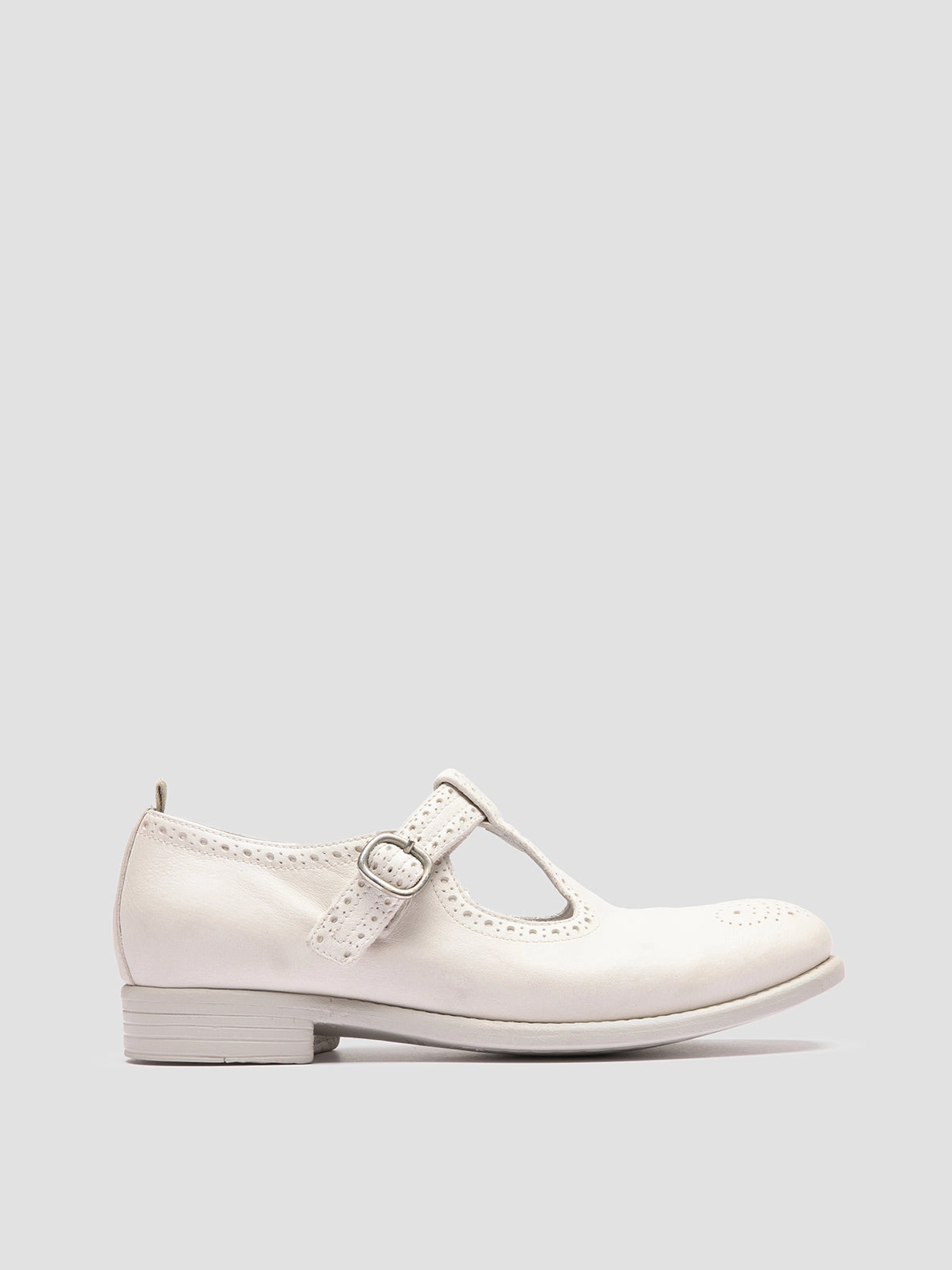 CALIXTE 080 - White Leather T-Bar Shoes Reinforced Seams
