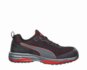 dual - density sole shoes patchwork running gear Men's Speed Low Athletic Composite Safety Toe Work Shoe In Black/red