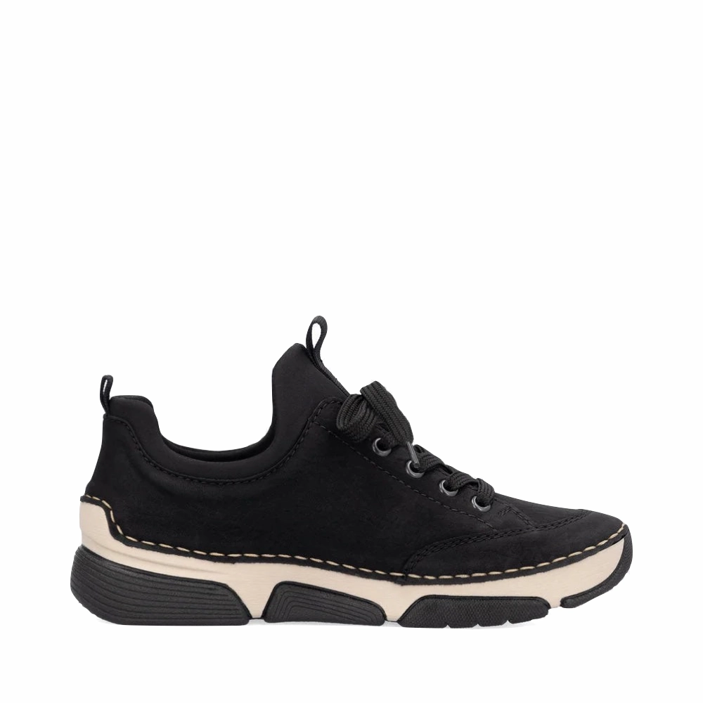 Comfortable Outsole Rieker Women's Angela 73 Side Zip Lace Sneaker in Black