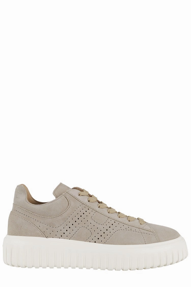 Easy to Carry Brown H Perforated Laced Sneakers