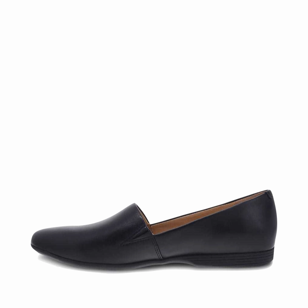 Dansko Women's Larisa Leather Flat Slip On Loafer in Black Retro Edge Weekly Briefing