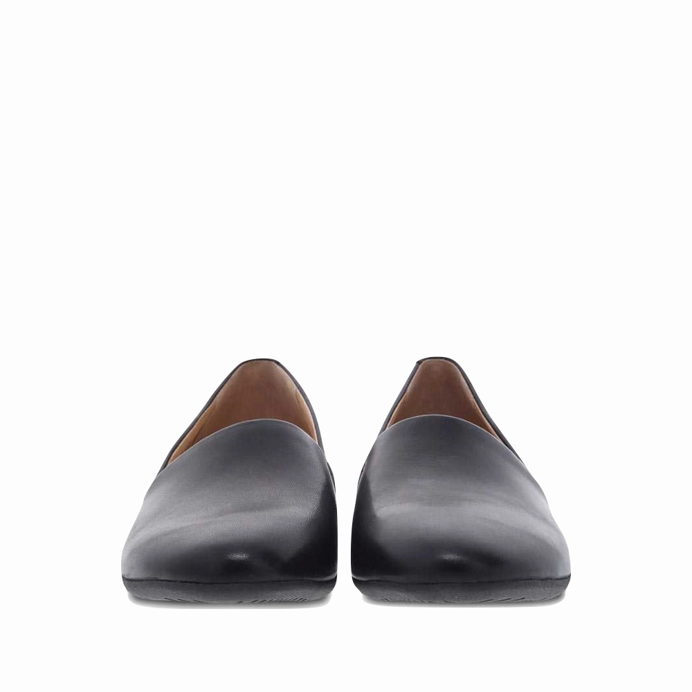 Dansko Women's Larisa Leather Flat Slip On Loafer in Black Refined Style Workday Essential
