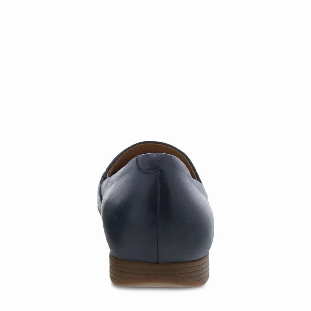 Active Workday Dansko Women's Larisa Leather Flat Slip On Loafer in Navy