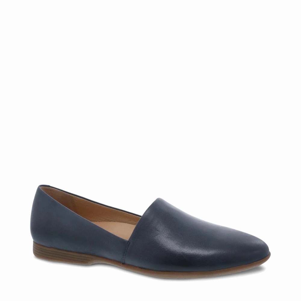 Formal Shade Dansko Women's Larisa Leather Flat Slip On Loafer in Navy