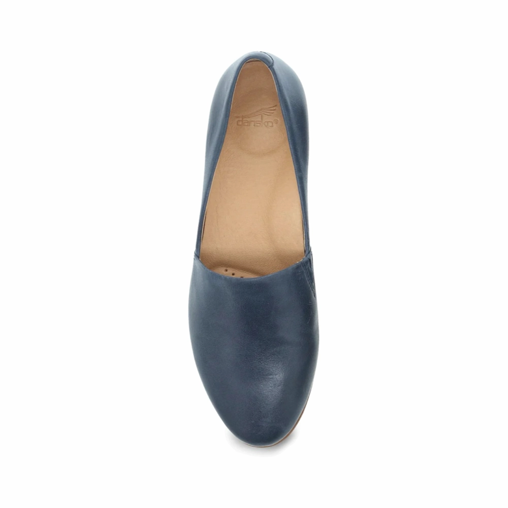 Dansko Women's Larisa Leather Flat Slip On Loafer in Navy Professional Outfit Routine Focus