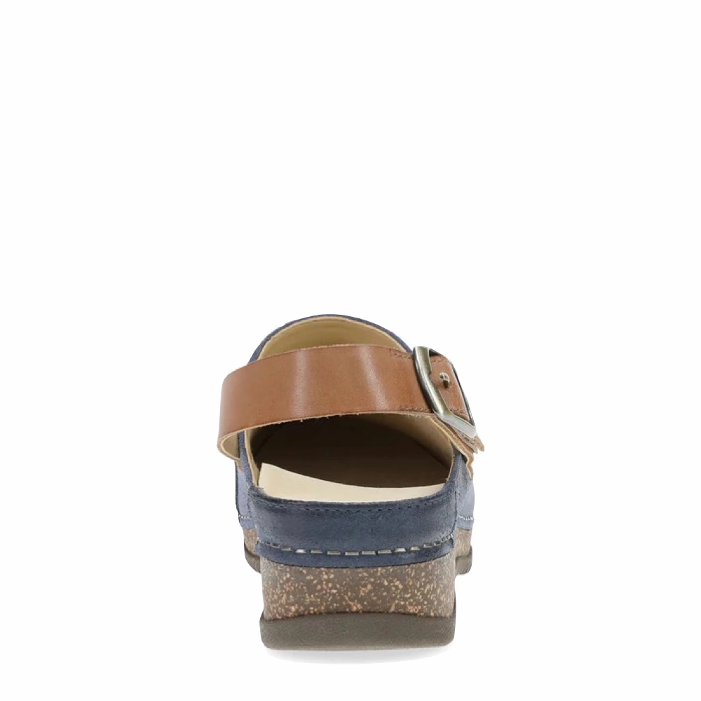 Dansko Women's Merrin Sling Back Clog in Blue Nubuck Flexible Flat Base