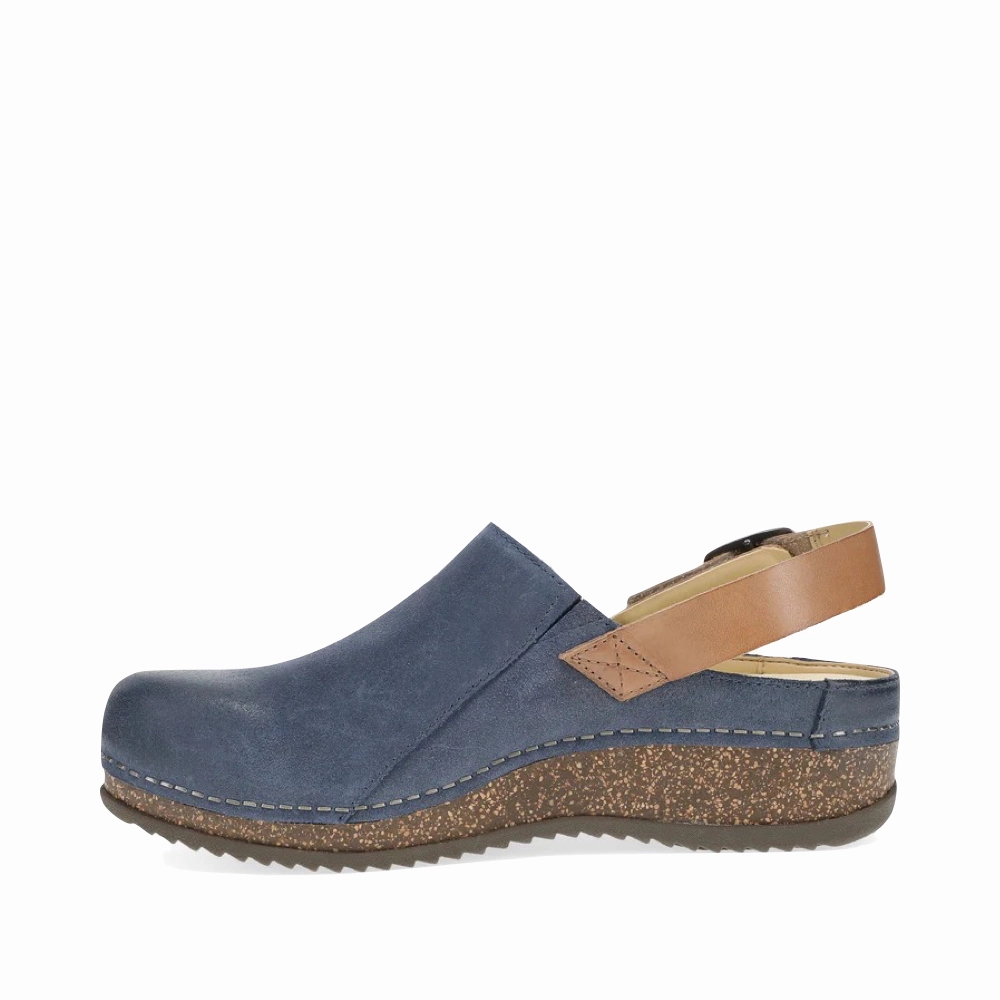 Stylish Stable Stride Dansko Women's Merrin Sling Back Clog in Blue Nubuck