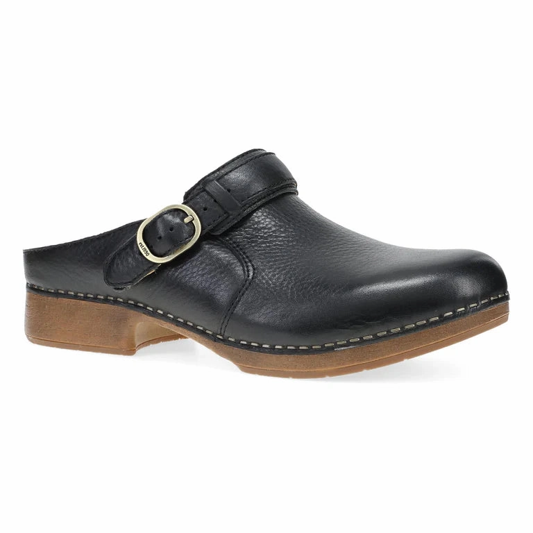 Dansko Women's Millie Clog in Black Waxy Milled Leather Minimal Choice