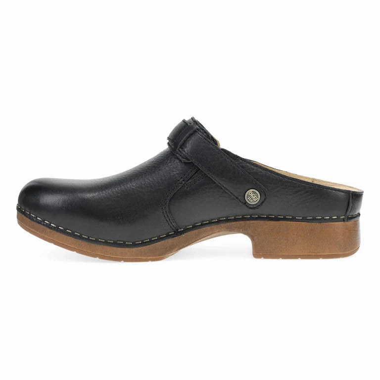 Dansko Women's Millie Clog in Black Waxy Milled Leather Ergonomic Support Daily Wear