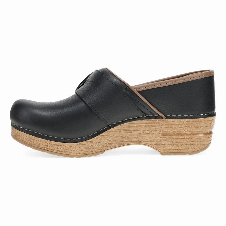Clean Stitch Zip Free Dansko Women's Pearson Buckle Clog in Black Tumbled Leather