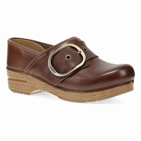 Dansko Women's Pearson Buckle Clog in Brown Waxy Leather Versatile Look