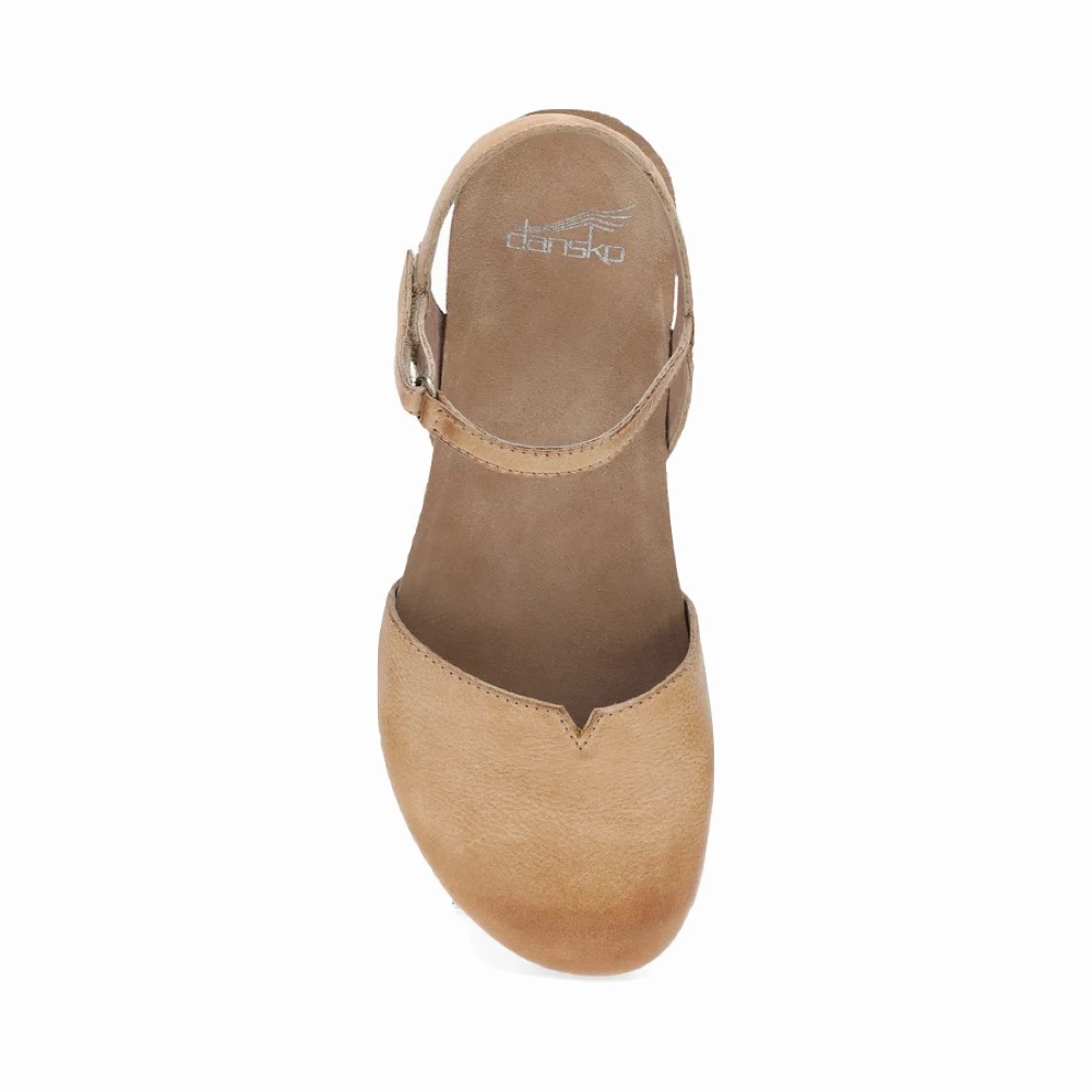 Dansko Women's Rowan Closed Toe Sandal in Honey Tan Mark Proof